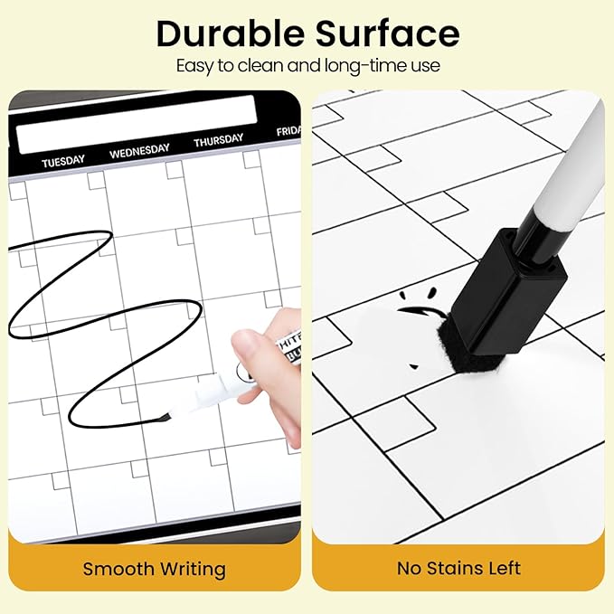 Small Monthly Whiteboard Calendar for Wall, Mini 11" x 14" Dry Erase Board with Plastic Frame, Hanging Dry Erase Calendar for Kitchen Planner, Home, Office