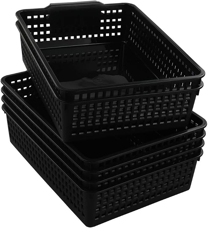 Begale 6-Pack Desktop Storage Basket for Office Supplies, File, Letter and Document Organizer, Black