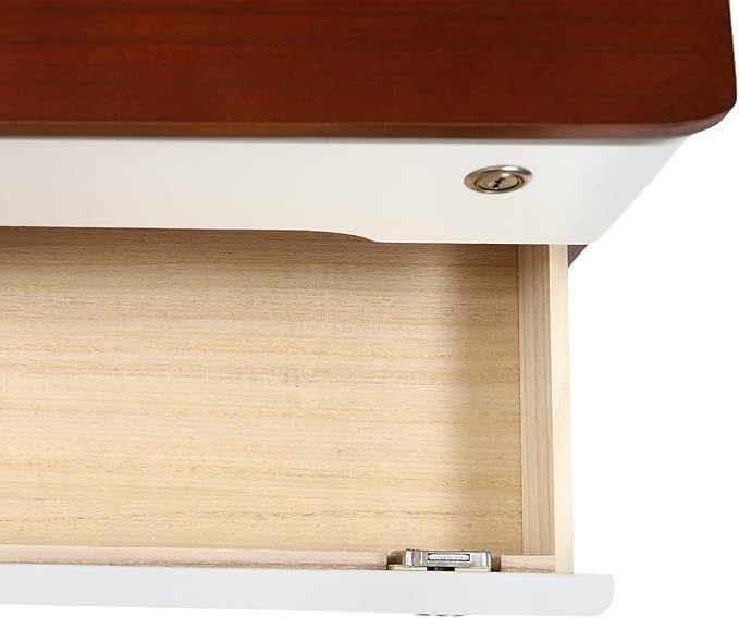 Lockable Desk Organizer Wooden Desktop Drawers Office Flat Files Storage Box Locking Countertop Storage Cabinet (Walnut + White, 2-Tier)