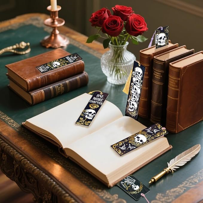 Peacoblue 30pcs UV DTF Bookmarks Transfer Stickers Wraps Skull and Gold for Women Men Reading, Waterproof Bookmarkers Decal(No Blank Bookmarks) for Acrylic Plastic Metal Blank Bookmark