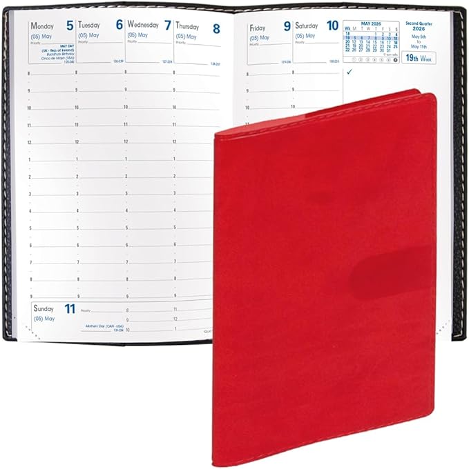 Quo Vadis 2026 Business - Weekly Planner - 12 Months, Jan. to Dec. - 4 x 6" - Smooth Faux Suede Texas Red Cover- Time Management Appointment Organizer