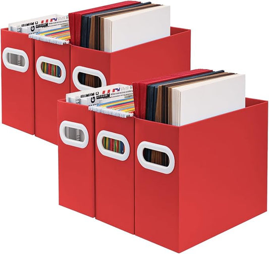 Collapsible File Organizer Box with Handle – Cardboard Hanging File Folder Storage Crate for Desk, Office, School, or Home – Colorful Portable Filing Box, Document Organizer, Magazine Holder