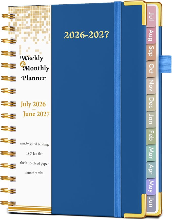 A5 Academic Planner 2026-2027, Weekly and Monthly Planner from July 2026 - June 2027, Hardcover Leather Agenda Book with Tabs, Spiral Daily Calendar Planners for College School Home Teacher Student, Night Sky Blue