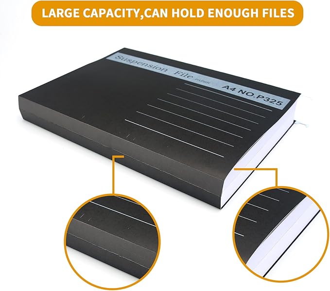 25 Pack Hanging File Folder, A4 Suspension Files Holder, Filing Cabinet Suspension File with Tab and Label for School Home Office, Black
