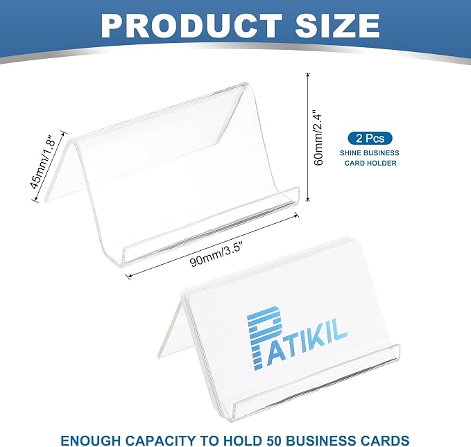 PATIKIL Business Card Holder for Desk, 2Pcs Acrylic Business Card Holders Shine Card Stand Organizer Cards Display for Office Exhibition, Clear