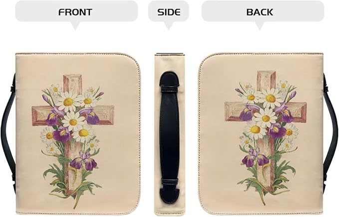 Sunflower & Cross Bible Cover Case for Women Bible Case for Girls Bible Study Supplies Bag with Wrist Strap Christian Gifts-Size：2XL