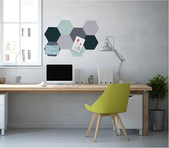 8Pcs Hexagon Felt Cork Board Tiles Self Adhesive Bulletin Board, Pin Board for Wall Decor Memos Photos Display (Set G)