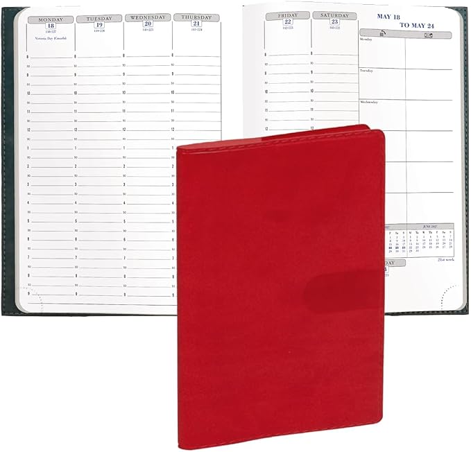 Exacompta 2027 Visual - Weekly/Monthly Planner - 12 Months, Jan. to Dec. - 6" x 8 1/4" - Smooth Faux Suede Texas Red Cover - Time Management Appointment Organizer