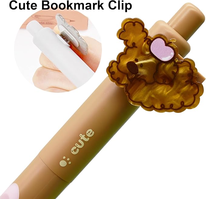 Maydahui 8 Pcs Cute Dog Bookmark Clip Pens Retractable Short Small Pocket Size Puppy Mini Gel Pens 0.5 mm Comfort Grip Black Ink for Dog Lovers Notebook Purse Office