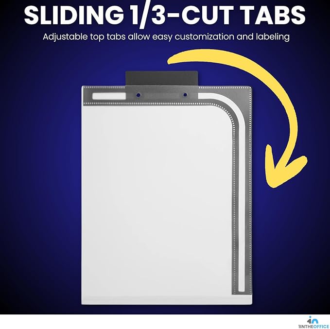 1InTheOffice Plastic File Folder, Letter Size 1/3-cut Sliding Top Tabs, Reinforced File Folder, Hard Plastic File Folders, Colored Tab Folders, Assorted Colors, 6 Pack