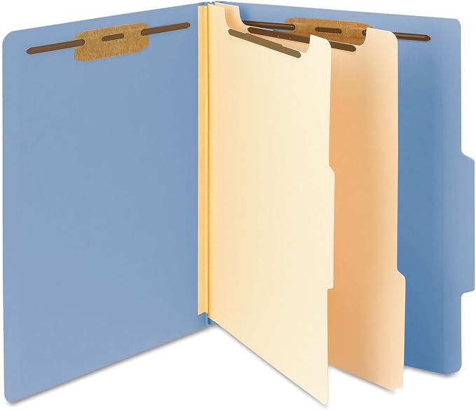 Smead Classification Folder with Prongs, 2 Dividers, 2" Fasteners, Letter Size, for Documents Organization, Durable File Organizer for Home, School or Office, Blue (14001)