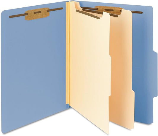 Smead Classification Folder with Prongs, 2 Dividers, 2" Fasteners, Letter Size, for Documents Organization, Durable File Organizer for Home, School or Office, Blue (14001)