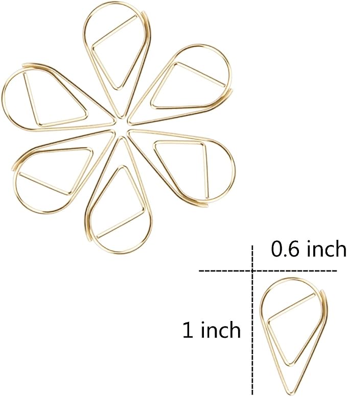 300 Pieces Gold Cute Paper Clips Stainless Steel Drop-Shaped Paperclips for School Office Supplies Baby Shower Crafts Scrapbooking Bookmarks Kids Women Planners by VENCINK