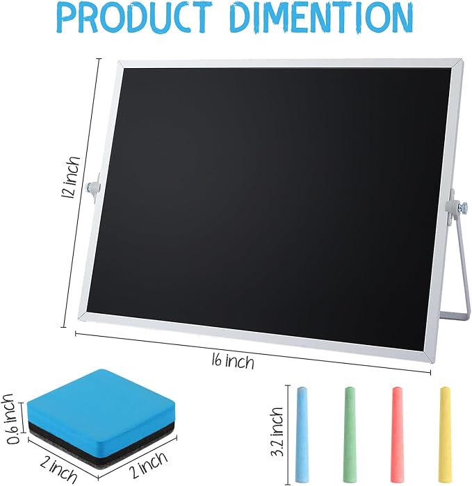 Small Magnetic Chalk Board Easel 16"X12", Double-Sided Tabletop & Wall Hanging Chalkboard with 4 Chalks & Eraser, Desktop Mini Black Board Sign for Office Desk Home Menu and School