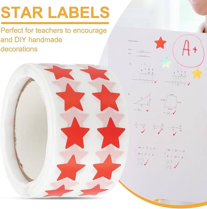 PATIKIL Star Stickers Roll 1/2", 1000 Pcs Self-Adhesive Reward Stickers Star Labels for Behavior Chart Classroom Teacher Supplies and DIY Craft, Red