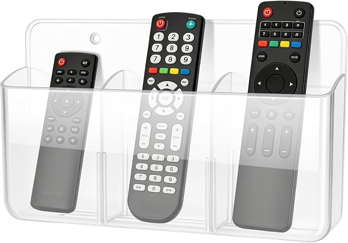 1 PCS Adhesive Remote Control Holder Wall Mount, 3 Slot Adjustable Remote Holder for TV Controller with Hollow Bottom for Charging, Wall Pen Holder for Home Office School (Clear, 1)