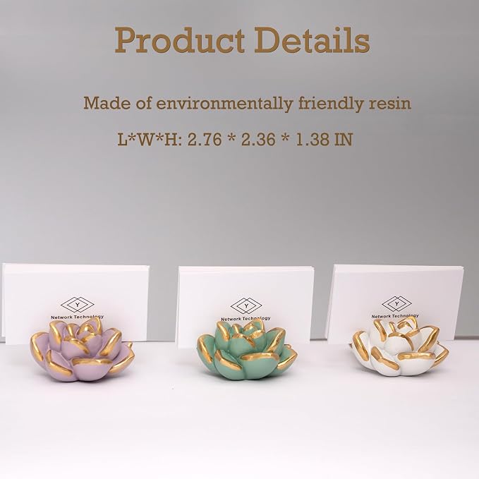 Resin Succulent Business Card Holder Set of 3 - White, Pink, Green - Modern Desk Organizer and Display Stand for Office, Store - Vertical Name Card Holders - Unique Gift and Decor
