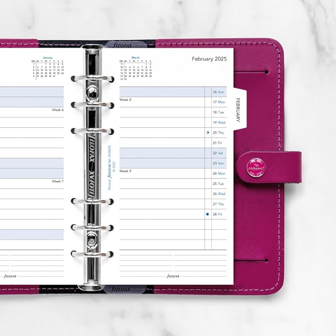 Filofax Calendar Diary Refill, Personal/Compact Size, Month-to-View, with Tabs, White Paper, Ruled, English, 2025 (C68425-25)