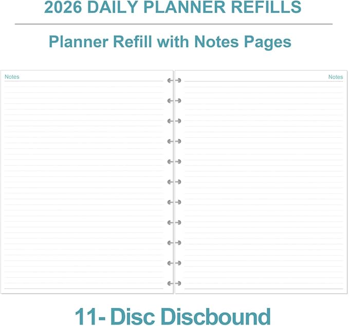 2026 Planner Refills, 11-Disc Discbound One Page Per Day, Daily ＆ Monthly Planner Refill from January 2026 - December 2026, Letter Size, 8.5" x 11"