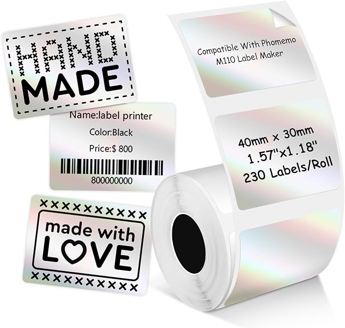 Thermal Labels Compatible with Phomemo M100/M110/M221/M220/M120/M200 Label Printer 1.57"x1.18"(40x30mm),230 Labels/Roll, for Barcode/Address/Mailing/Logo/Business/Home Tag