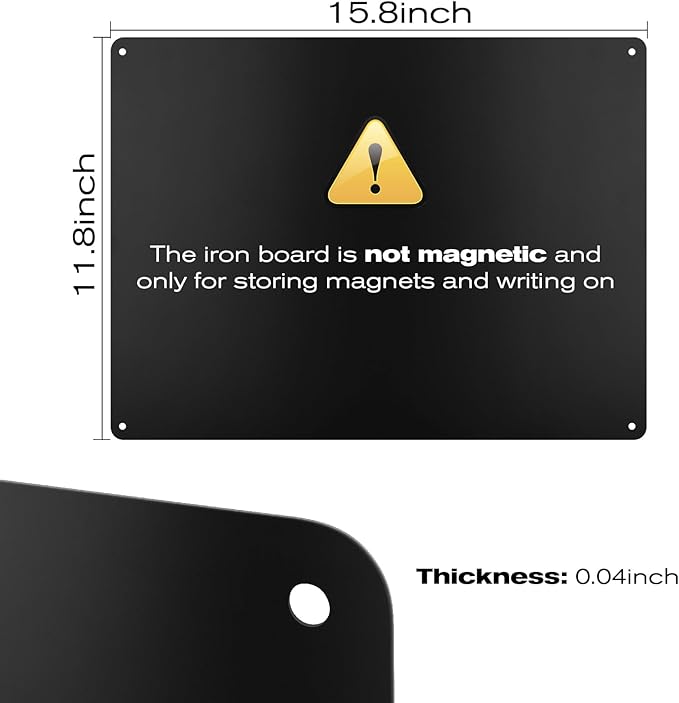 12" x 16" Magnetic Board, Black Magnet Bulletin Board to Display Magnetic Letters, Metal Board for Wall, Refrigerator Photo, with Dual Lock Tape and Screws, Marker Pen
