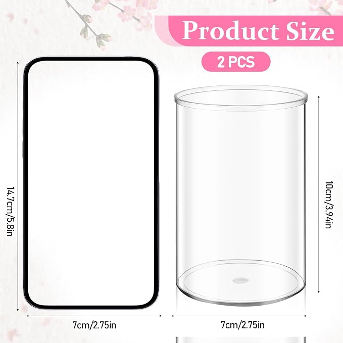 2 PCS Round Acrylic Pen Holder, Cylinder Container Organizer, Pencil Holders, Clear Round Makeup Brush Holder, Desk Accessories for Cosmetics, Toothbrush, Crayons, Utensils