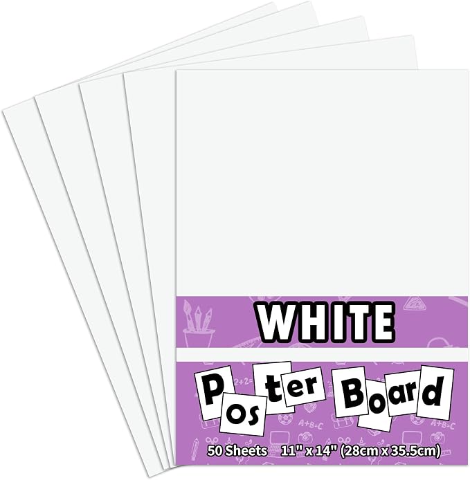 pmybupo 50PCS White Poster Board 11"X14",Poster Board Bulk Super Value Poster Boards for School Craft Project Presentation Drawing Graphic Display