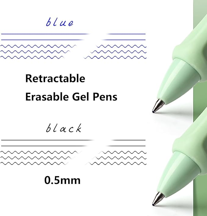 YYaaloa 4pcs Cute Retractable Erasable Gel Pens Fine Point 0.5mm Black Inks Make Mistakes Disappear for Writing Planner and Crossword Puzzles (Blue, Black)