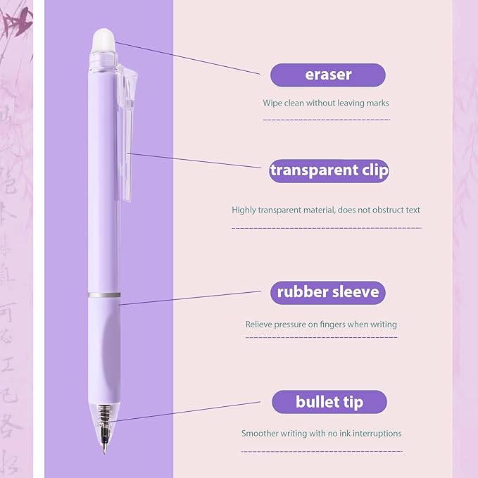 Stocking Stuffers 10Pcs Cute Erasable Gel Pens Retractable Erasable Pens 0.5mm Black Ink Smooth Writing Pen Aesthetic Pen for Women Men Office School Supplies