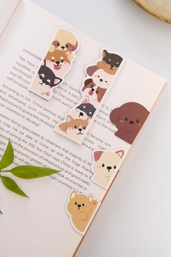 5pcs/Set Cute Magnetic Bookmark, Funny Peeping Dog Book Marker Clip for Kids, Women, Teachers, Students, Book Lovers Gifts, Printing on 2 Side (Dog)