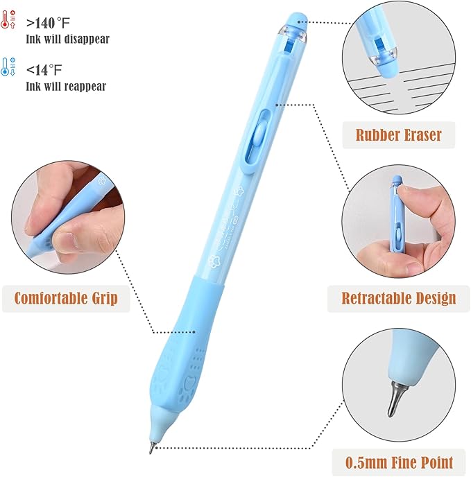 BAYTORY 11Pcs Fine Point Erasable Gel Pens, 0.5mm Aesthetic Retractable Silent Erasable Pen, Comfortable Grip for Smooth Writing Planner and School Supplies (Black Ink)