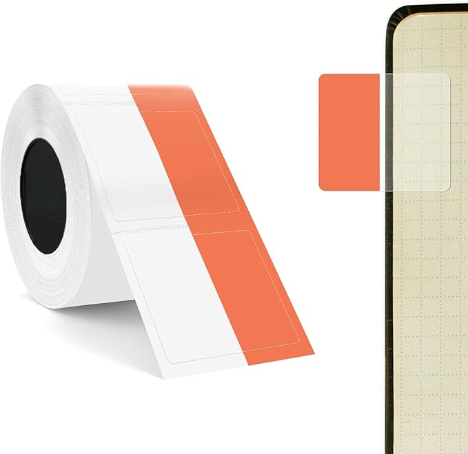 SUPVAN T50M Series Label Maker Thermal File Label, 0.98'' × 0.51'' + 0.59'' (25 × 13 + 15 mm) 100 PCS/Roll Genuine Laminated Waterproof Oilproof Adhesive Auto Detect Labels, Black on Orange