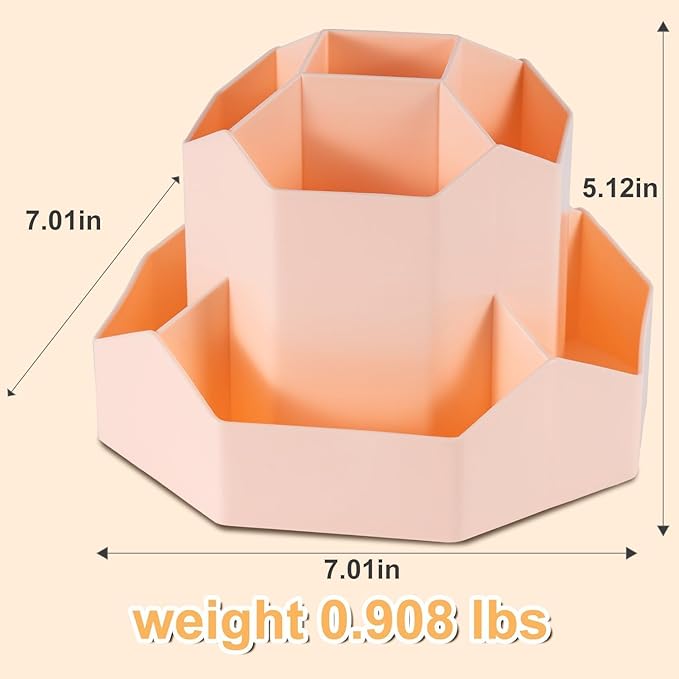 Pencil Pen Holder, 360° Rotating Pen Holder, Desk Organizer with 9 Slots, Desktop Stationery Storage for Office, School & Home, Art Supplies Desktop Decor, Pink