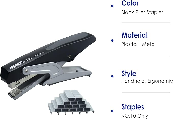 Handheld Plier Stapler Set, Heavy Duty Stapler with Staples, One-Touch Staple Loading, Ergonomic Grip, Desktop Sturdy Metal Hand Stapler for Office, School, Home, Packaging