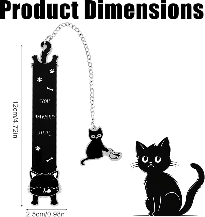 Cat Bookmark, Zinc Alloy Adorable Silver Bookmark with Cute Pendant Funny Reading Accessories for Men Women Book Enthusiasts (Alien Innovation Black Cat)