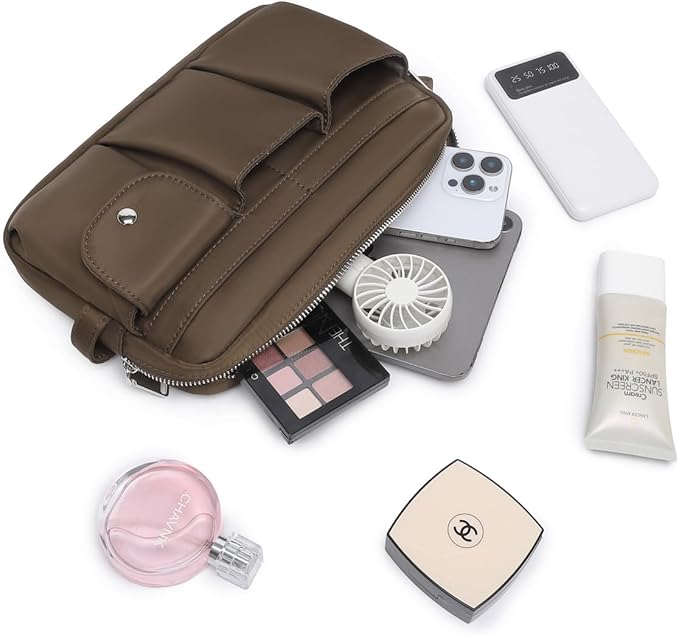 Storage Bag-arge Cosmetic Bag for Women Travel Makeup Bag Zip Up Bag Pure Cotton Canvas Can be Suspended (Brown)