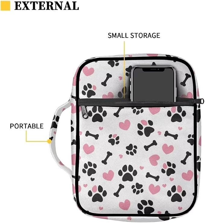 Coldinair Dog Paw Bible Cover Case for Women,Carrying Book Cover Bible Holders with Handle and Zippered Pocket,Fits for Standard/Large Size Bible