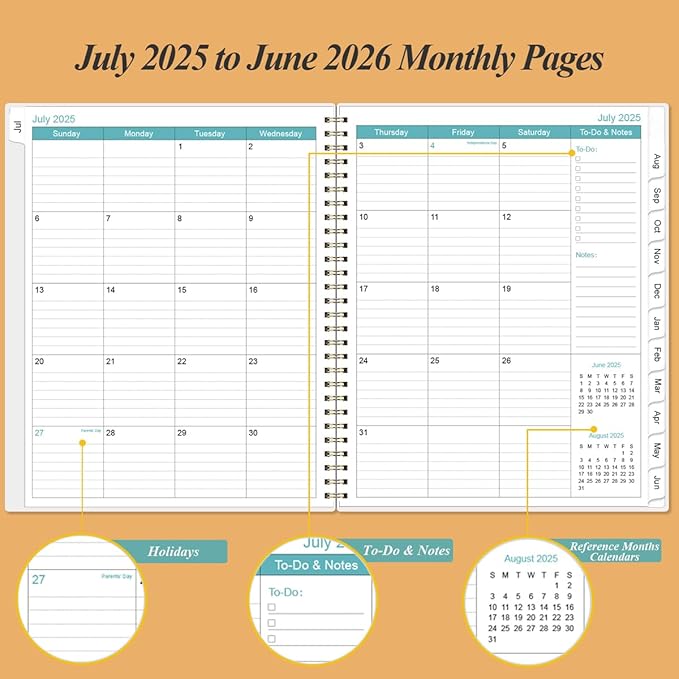 2025-2026 Planner - 8.5" x 11" Weekly Monthly Planner from July 2025 to June 2026, Planners 2026 with 12 Monthly Tabs, Inner Pocket, Elastic Closure, Maple