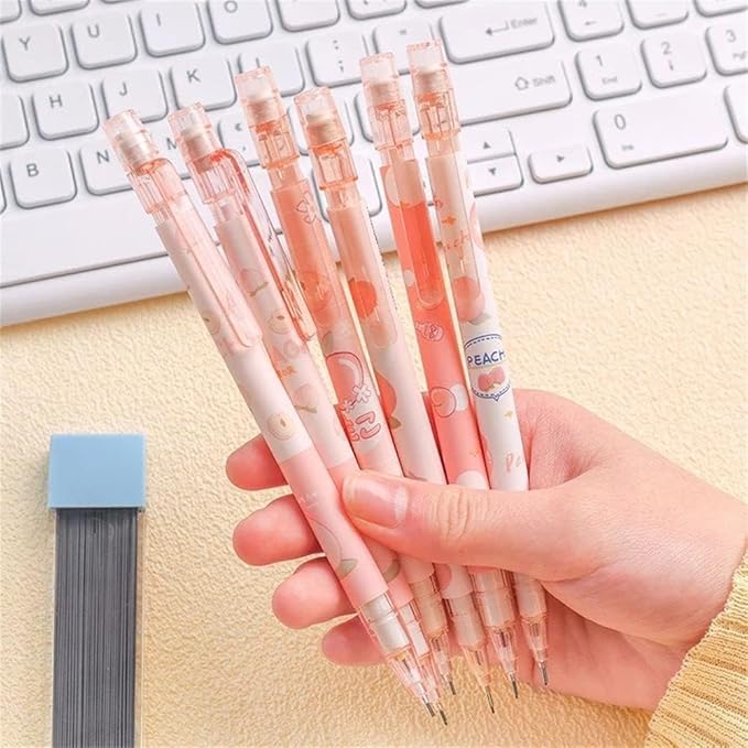 Jowxsx 1Pc Pink Mechanical Pencil 0.5mm Pencil Refill Automatic Pencils Cute Peach Press Automatic Mechanical Stationery School Office Supplies Writing and Correction Supplies