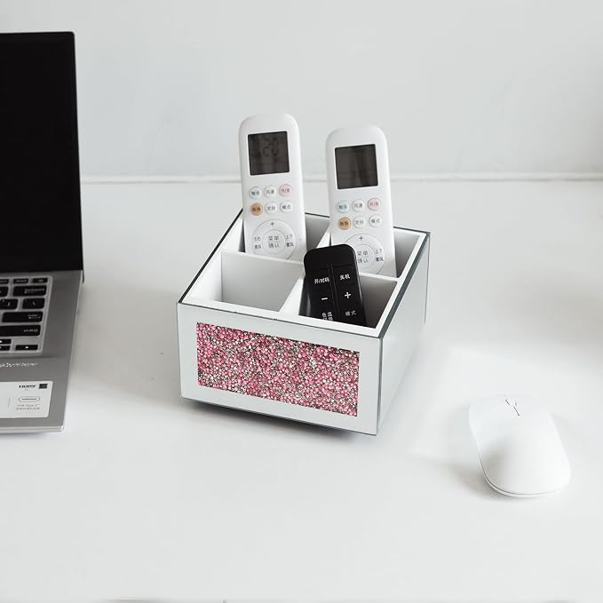 Pink 360 Rotating Remote Control Holder, Crushed Diamond TV Remote Controller Holder for Table, Desk Organizer for Pens and Pencils, Make Up Brushes, Remote Caddy Storage