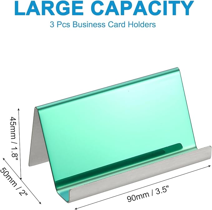 PATIKIL Business Card Holder for Desk, 3Pcs Business Card Holders Stainless Steel Card Stand Organizer Cards Display for Office Exhibition, Green