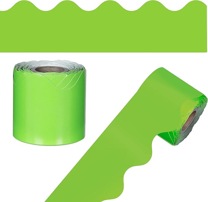 Carson Dellosa 36Ft of Lime Green Bulletin Board Borders, 13 Strips of Neon Scalloped Trim for Rolling Whiteboard, Cork and Posterboard, Party, Office Decorations, and Classroom Decor