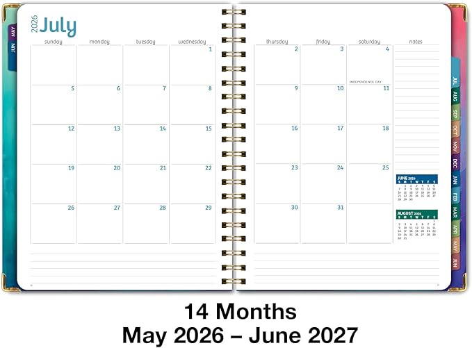 HARDCOVER Academic Year 2026-2027 Planner: 14 Months (May 2026 Through June 2027) 8.5"x 11" Daily Weekly Monthly Planner Yearly Agenda. Bookmark, Pocket Folder and Sticky Note Set (Orchid)