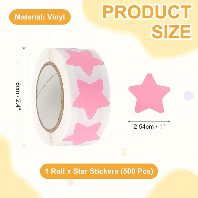 PATIKIL Star Stickers Roll 1", 500 Pcs Self-Adhesive Reward Stickers for Classroom Teacher Supplies and DIY Craft, Pink