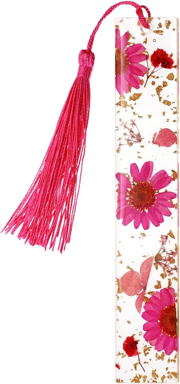 Penta Angel Dried Flower Resin Bookmarks Handmade Clear Pressed Floral Page Markers with Silky Tassel Reading Gift for Women Adults Graduation Valentine’s Day Christmas (Rose Red)