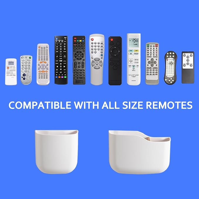 Remote Holder Wall Mount TV FAN Remote Control Holder Bedside Caddy Wall Organizer Phone Holder for Office Adhesive Media Player Controller Holder Box Tray Home Desk Nightstand 2 BIG 2 SMALL WHITE