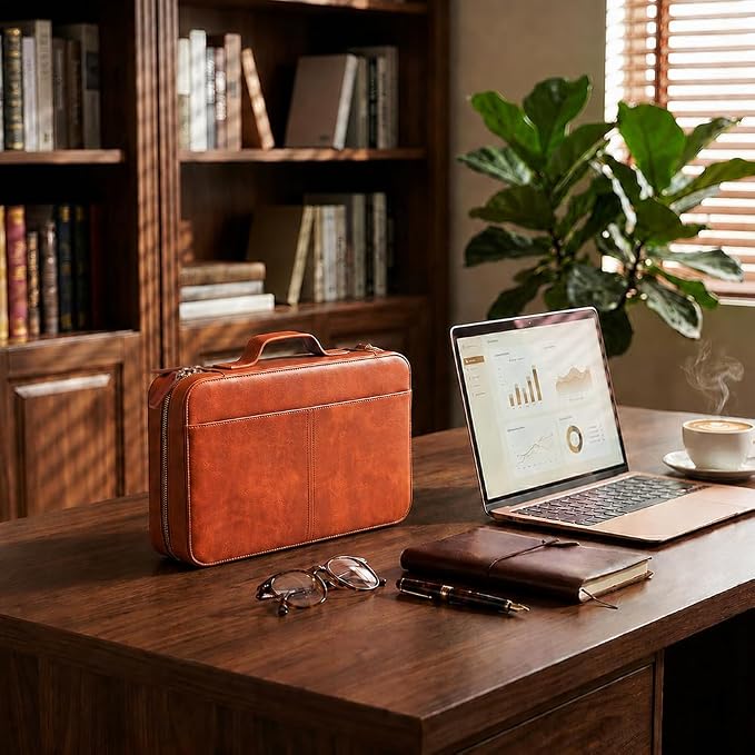 Bible Cover for Men, PU Leather Bible Case with Top Handle and Detachable Wristlet Strap, Classic Organizer Bag for Standard Size Bible up to 10.5 x 7.5 x 2 Inches, Brown