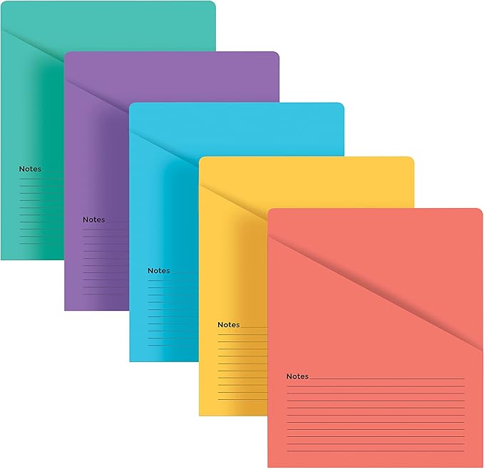 Better Office Products Lined Vertical Slash Pocket File Folders, 25 Pack, 5 Assorted Colors, Letter Size Slash File Jacket with Notes on Front & Back, Half Pocket File Folders