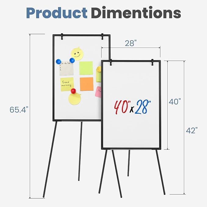 DUMOS Whiteboard Easel 40 x 28 Inches, Magnetic White Board Dry Erase, Porbable Boards Height Adjustable, Dry Erase Board with Stand for School, Office and Home, Silver Aluminium Frame, Black