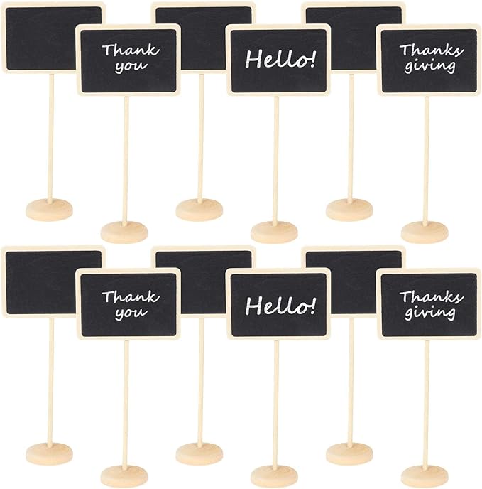 Chalkboard Labels Mini Chalkboards Signs, 12 Pack Small Chalkboards Blackboard with Easel Stand for Weddings, Birthday Parties, Message Board Signs and Event Decorations (6.3Inches Height)